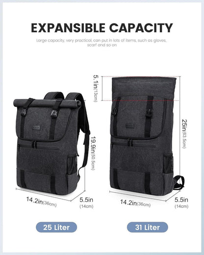 Rolltop Laptop Rucksack 17,3 Zoll Wasserdicht Uni Business Reisen