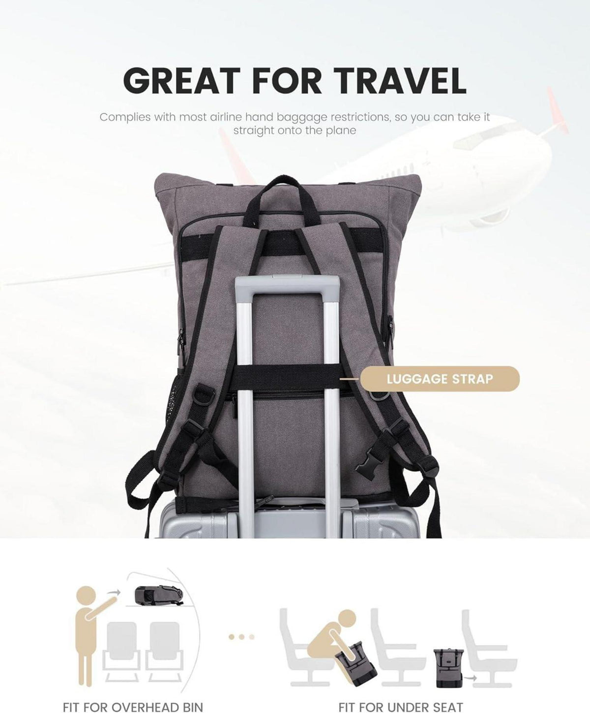 Multifunktionaler Rolltop Laptop Rucksack 17,3 Zoll Wasserdicht Canvas