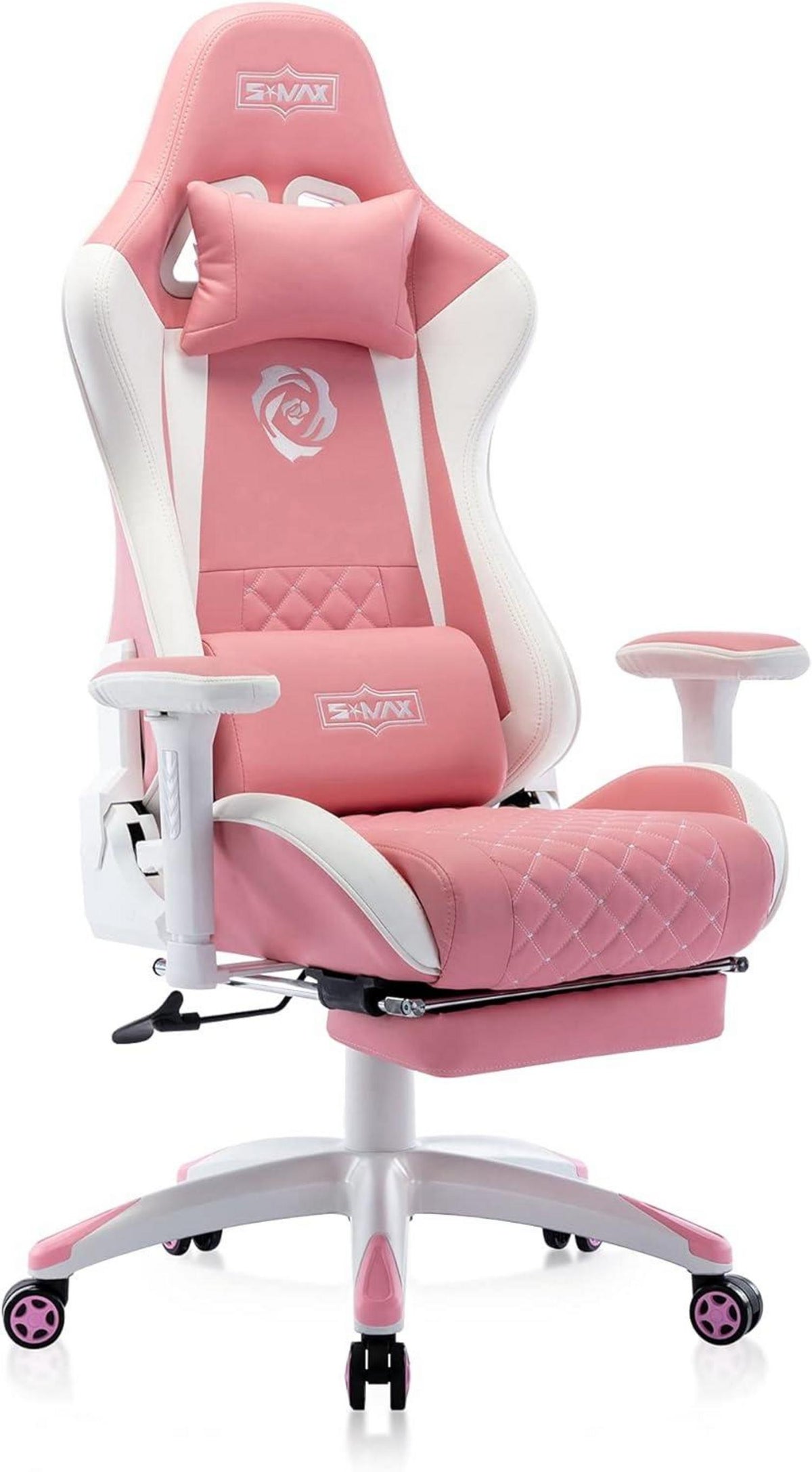 Gaming Stuhl Pink mit Fußstütze und verdicktem Sitz - Rosa 3D Armlehne