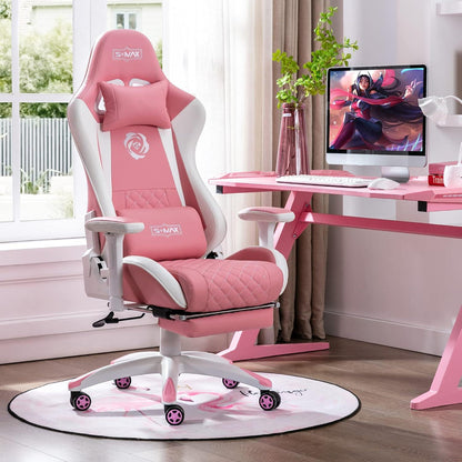 Gaming Stuhl Pink mit Fußstütze 3D Armlehne Leder