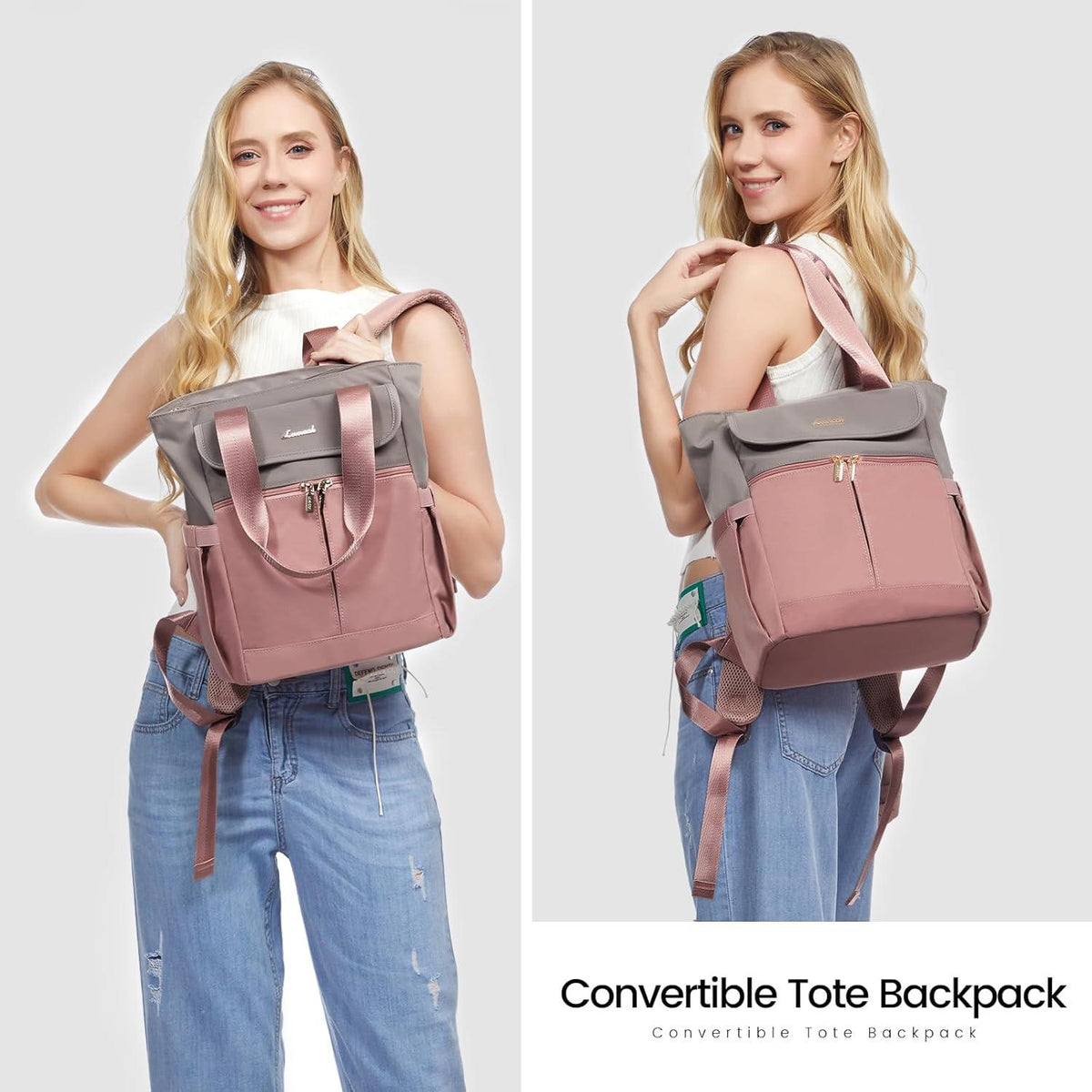 Damen Rucksack Klein Elegant Wasserdicht 13,3 Zoll Grau Rosa