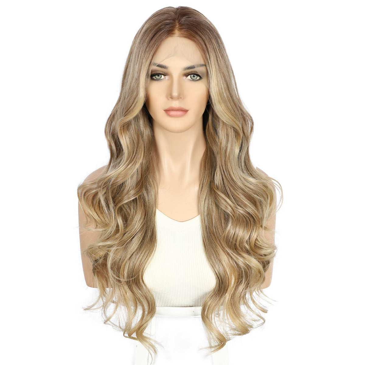 Blond Körperwelle Lace Front Perücke – Synthetisch, 26 Zoll