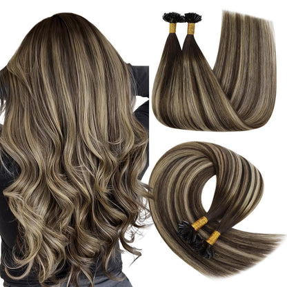 Echthaar Bonding Extensions Ombre Braun Blond 55cm