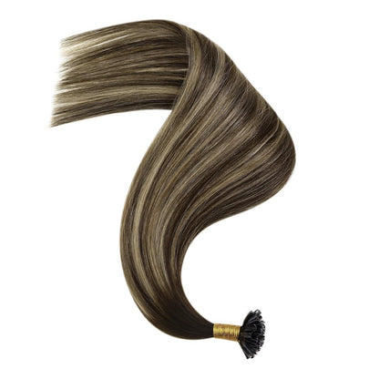 Echthaar Bonding Extensions Ombre Braun Blond 55cm