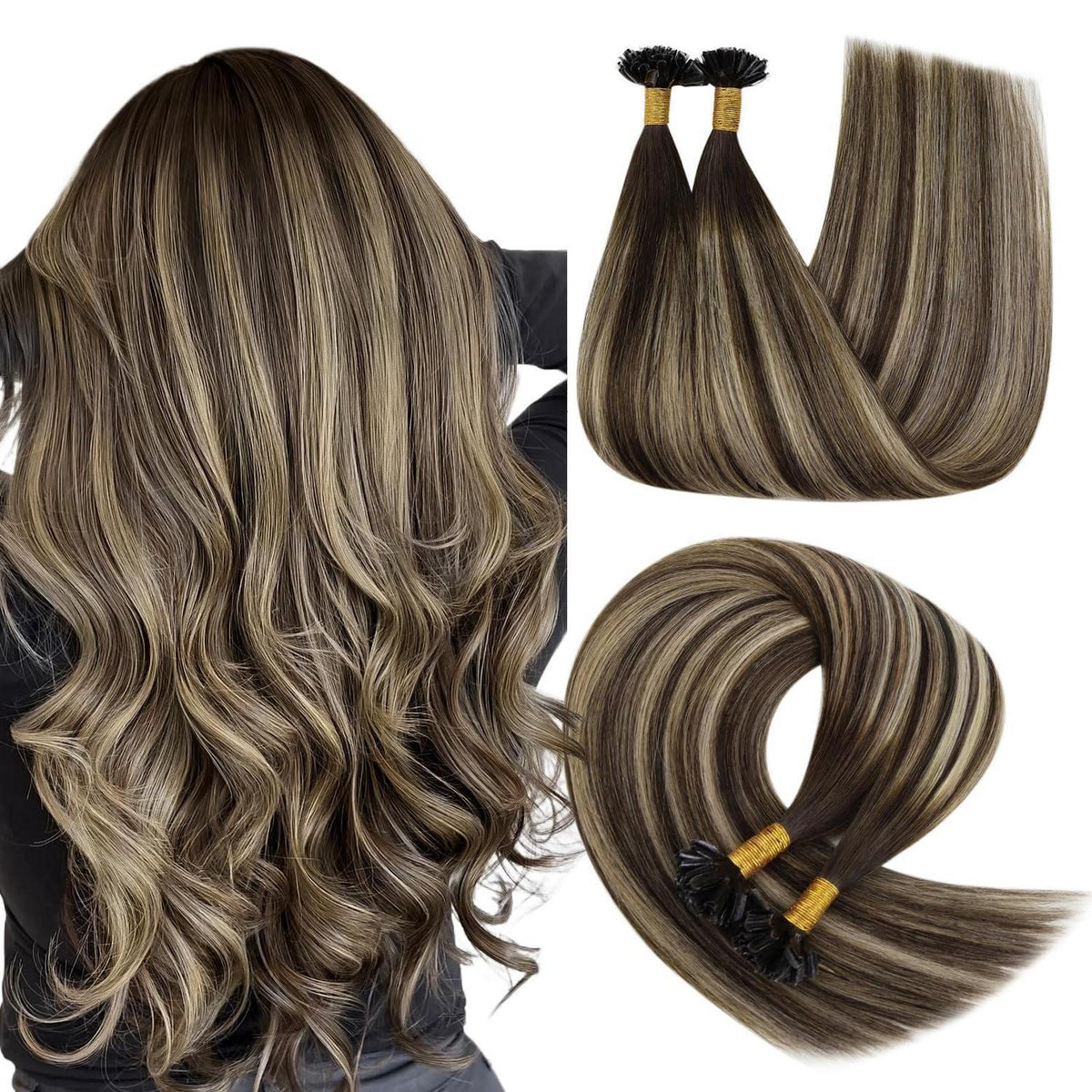 Echthaar Bonding Extensions Ombre Braun Blond 45cm