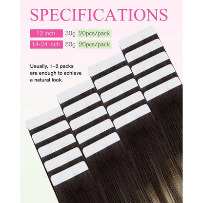 Tape-in Haarverlängerung Ombre Braun Blond 55cm Echthaar