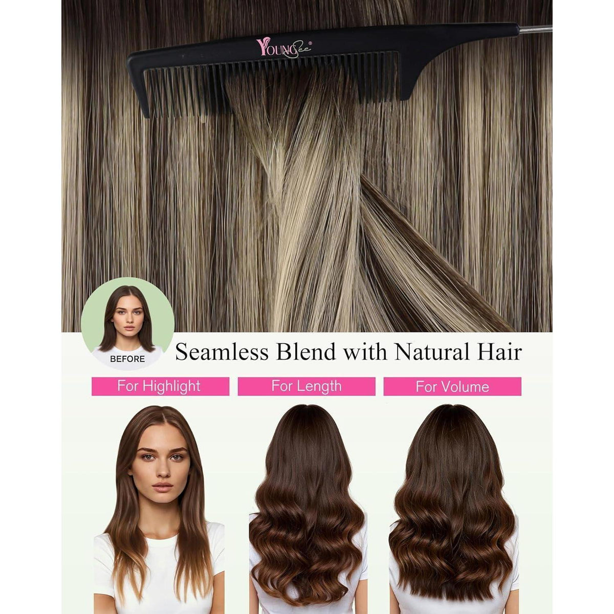 Tape-in Haarverlängerung Ombre Braun Blond 55cm Echthaar