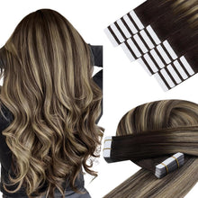 Echthaar Tape Extensions Ombre Dunkelbraun mit Blond