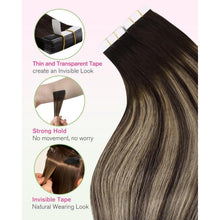 Echthaar Tape Extensions Ombre Dunkelbraun mit Blond