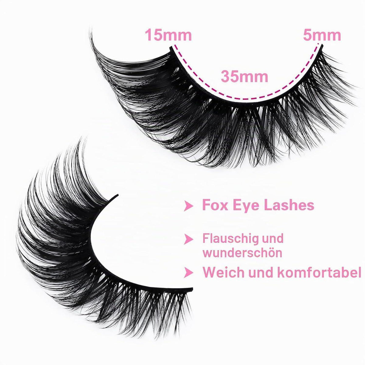 Katzenaugen Wimpern 13mm – 5 Paar, Fuchsaugen Look