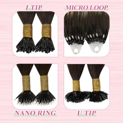 Echthaar Bonding Extensions Ombre Dunkelbraun-Aschblond 50cm
