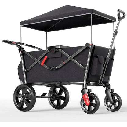 Faltbarer Bollerwagen für 2 Kinder mit Dach und Wickelrucksack