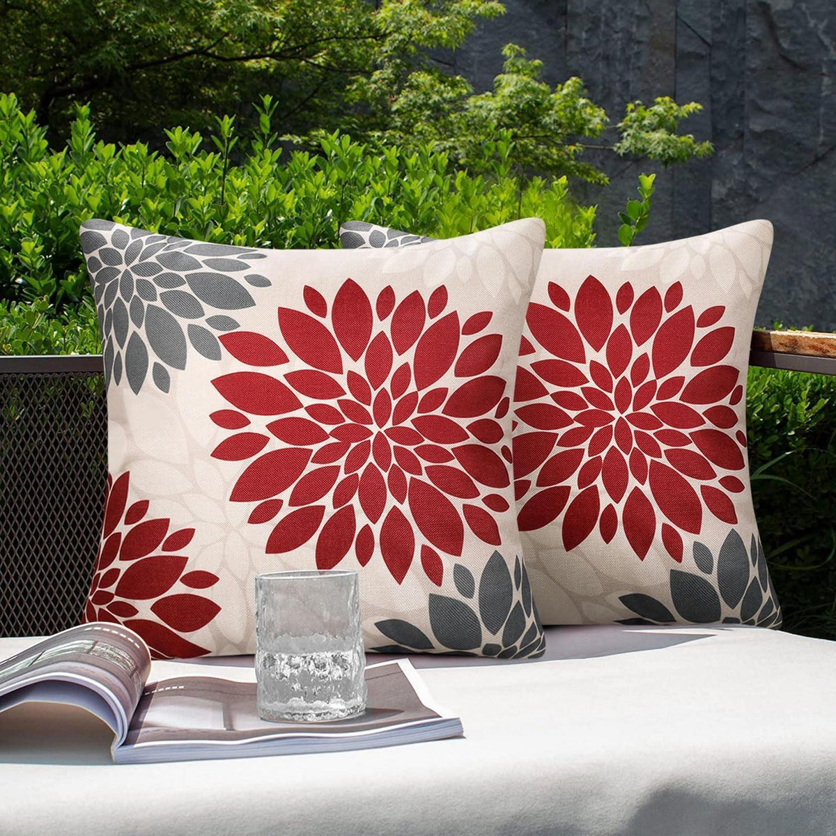 Weihnachtskissenbezug Rot Grau 50x50 cm - 2er Set