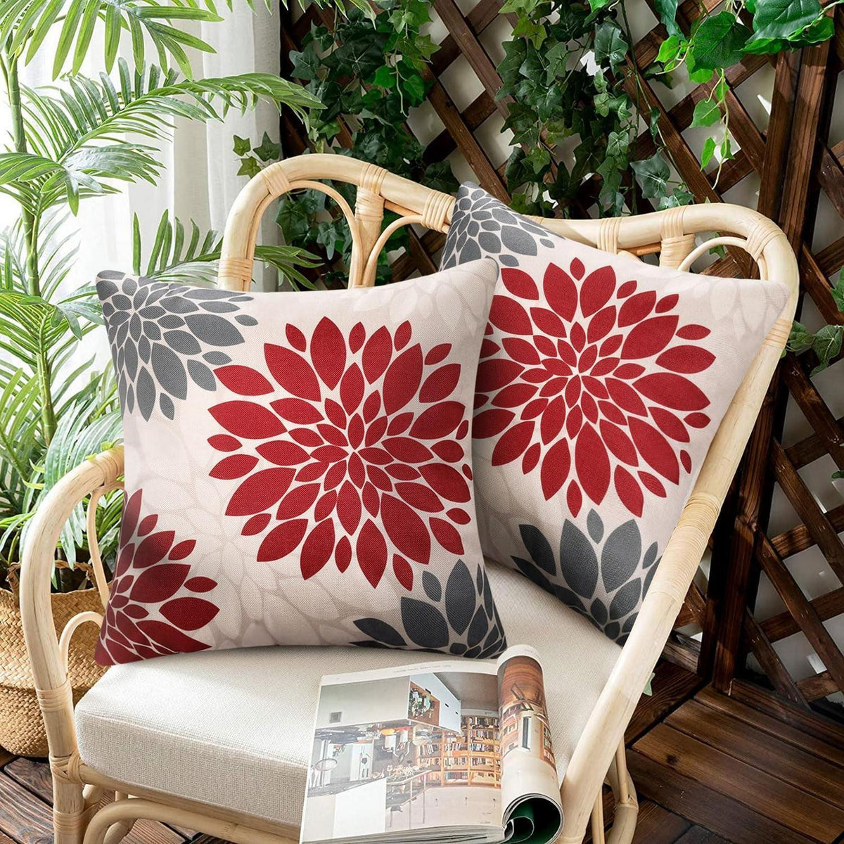 Weihnachtskissenbezug Rot Grau 50x50 cm - 2er Set