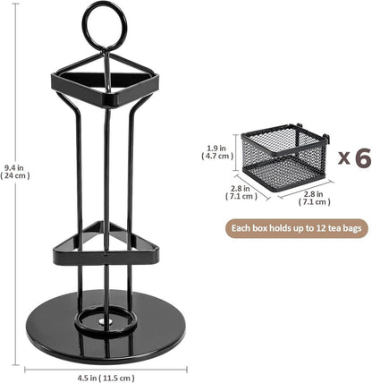 Teebox Teebeutel Organizer 2 Etagen Drehbar Schwarz Metall