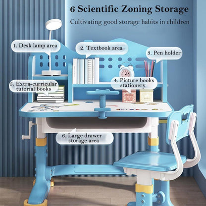 Kinder Schreibtisch Stuhl Set höhenverstellbar Schublade Bücherregal Blue