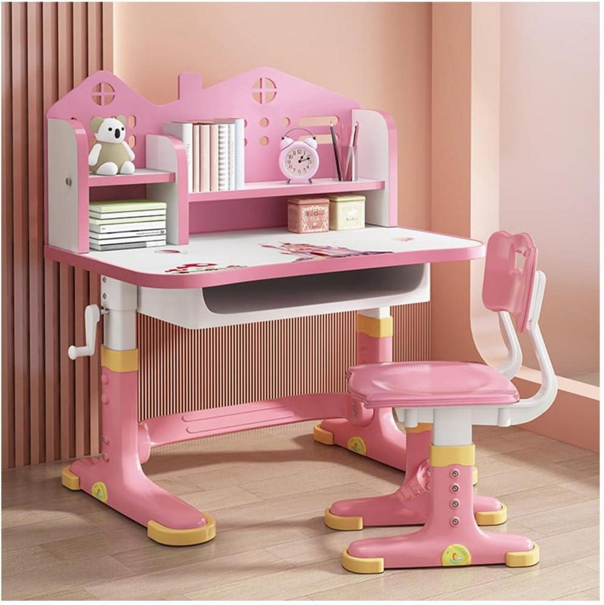 Kinder Schreibtischstuhl Set höhenverstellbar Schublade Bücherregal