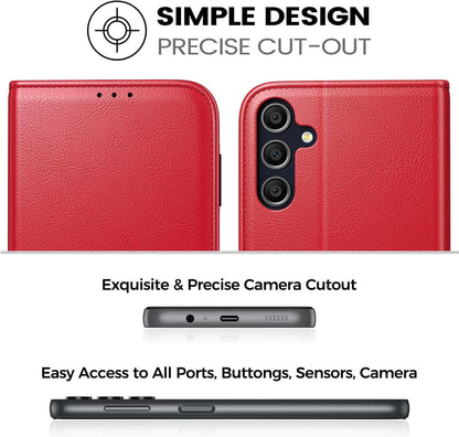 Handyhülle Samsung Galaxy A15 4G 5G Rot PU Leder RFID Kartenfach