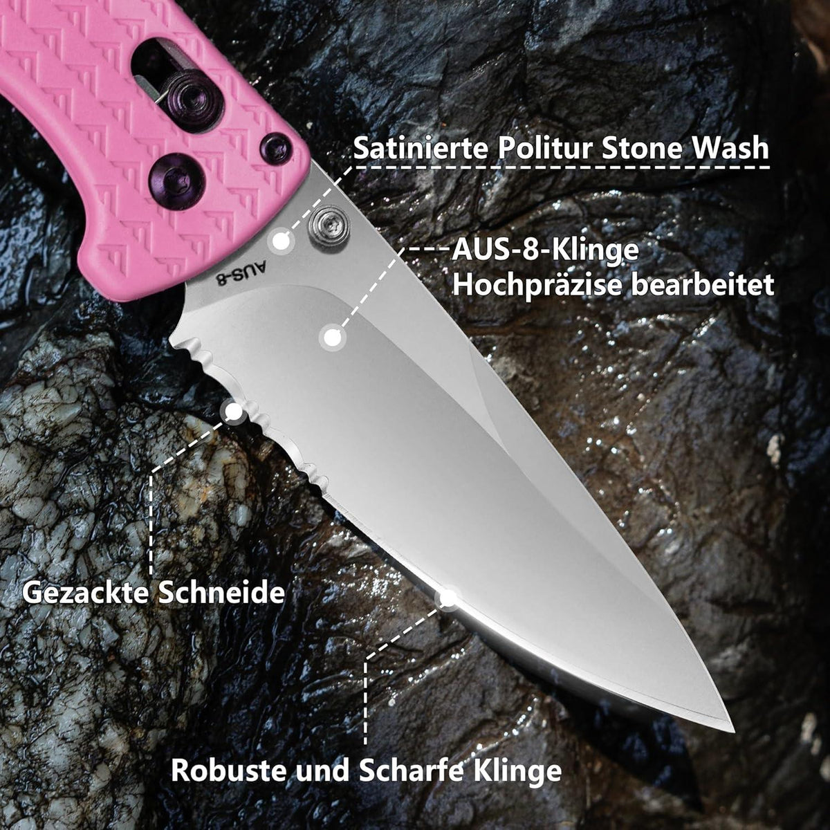 Taschenmesser Klappmesser Outdoor Survival Messer AUS-8 Edelstahl Rosa