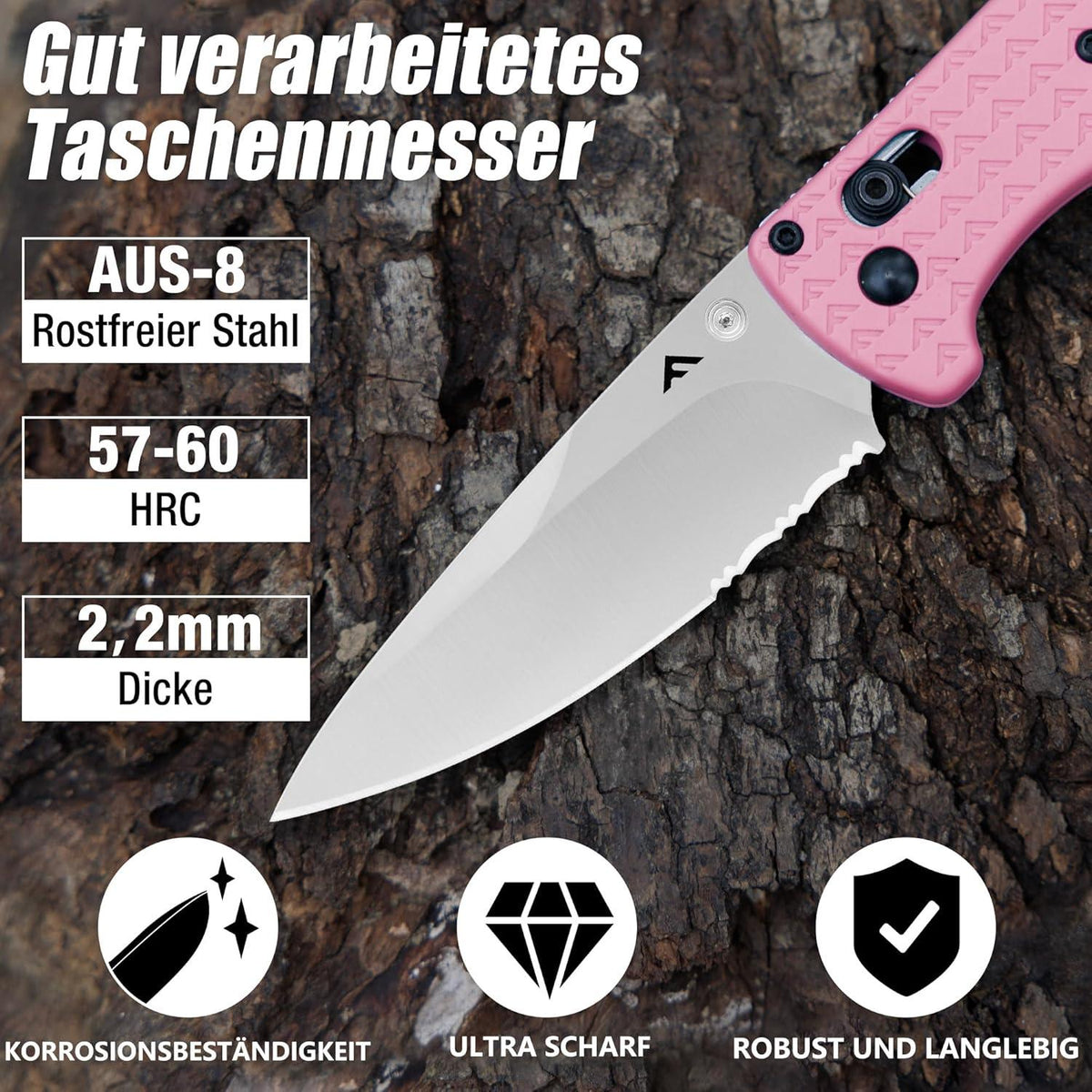 Outdoor Survival Klappmesser AUS-8 Edelstahl Taschenmesser Pink EDC
