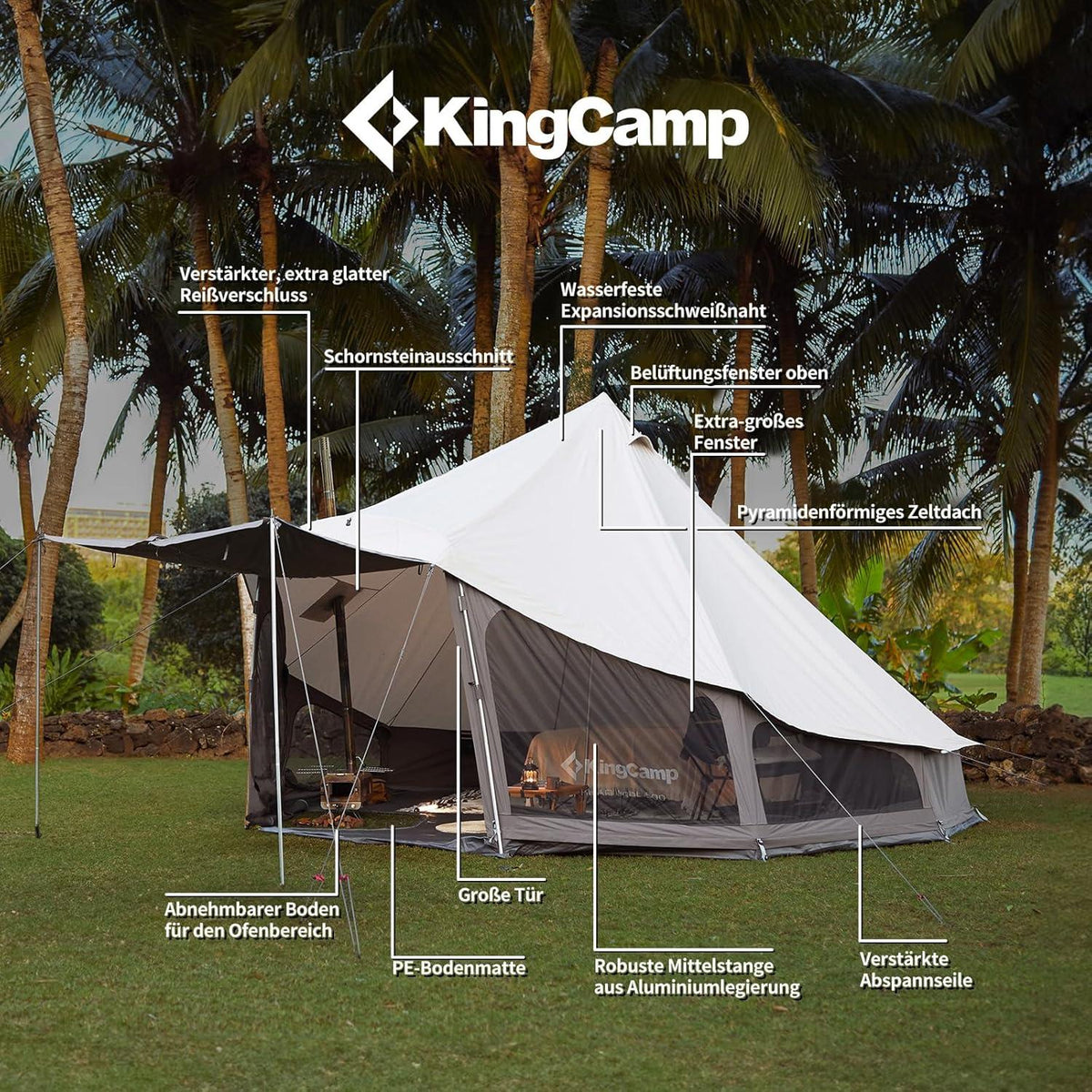 Luxus Glampingzelt für 4-6 Personen mit 180-Grad-Sichtfenster, Camping