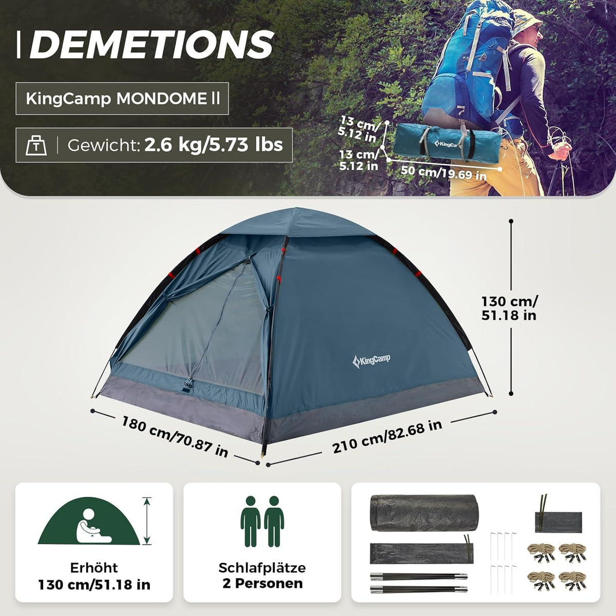 Ultraleichtes Campingzelt für 2 Personen Wasserdicht und