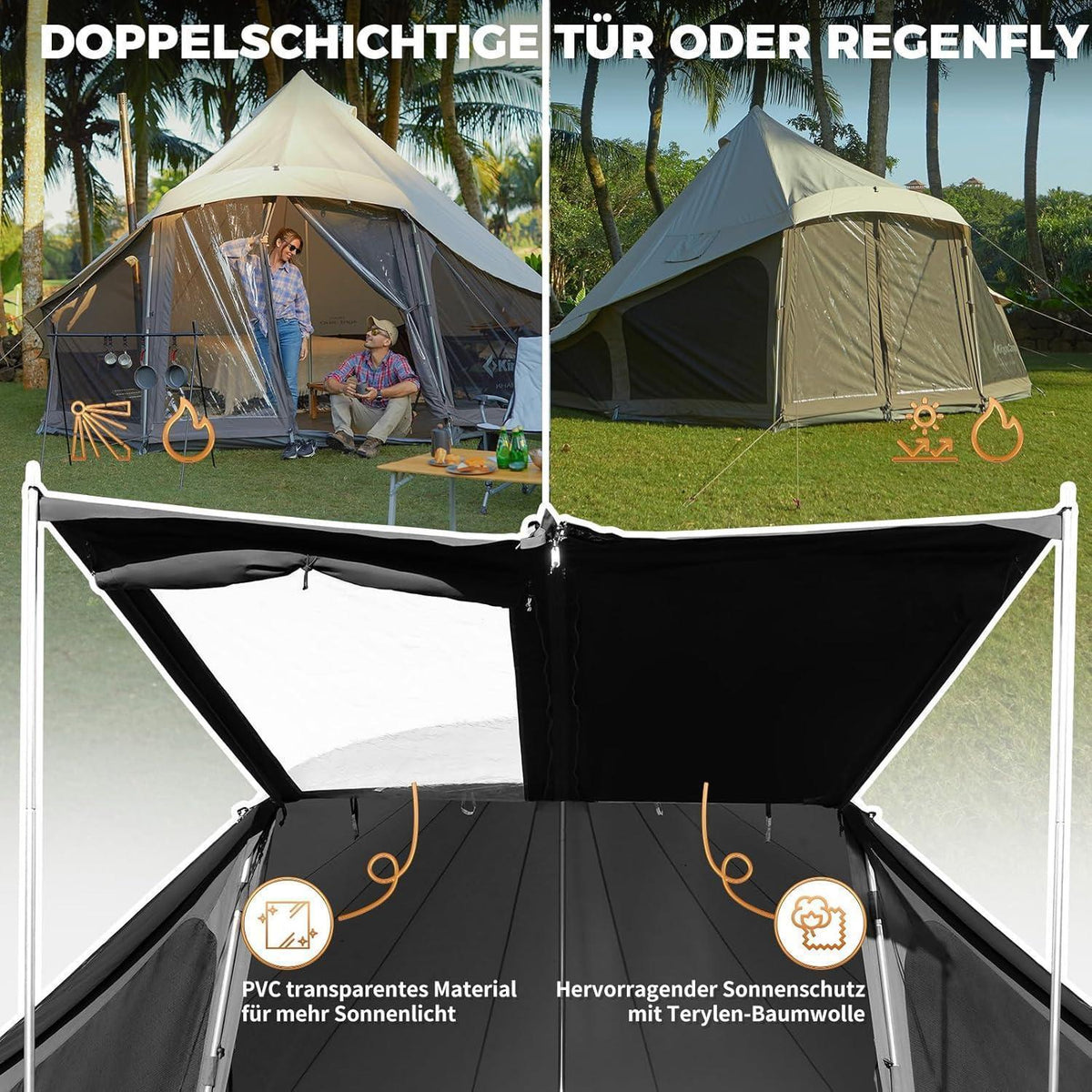 Glampingzelt für 6-12 Personen, Baumwolle, wasserdicht, mit Ofenöffnung