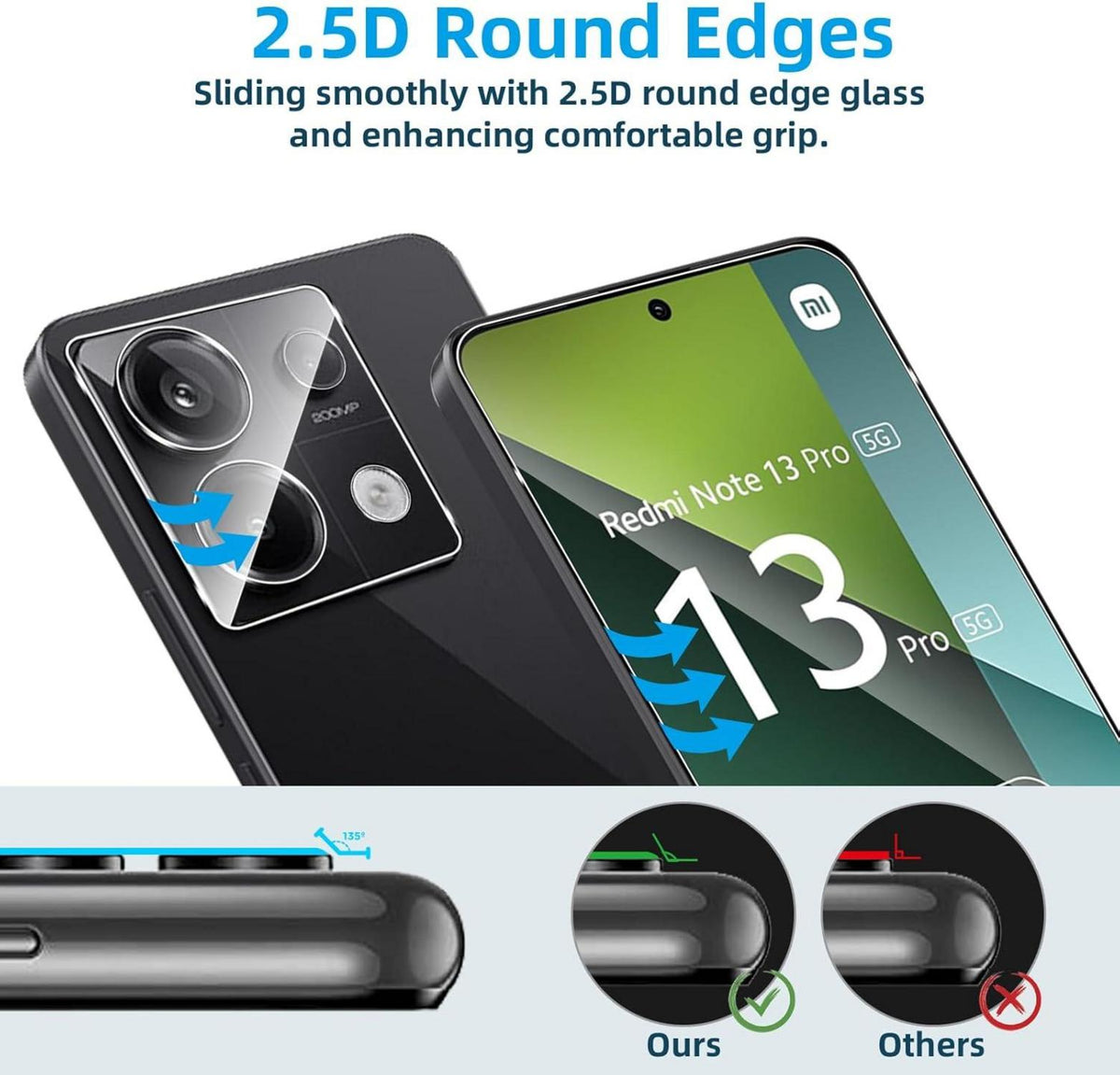 Panzerglas Xiaomi Redmi Note 13 Pro 5G Schutzfolie 9H Härte Kamera Schutz 2 Stück