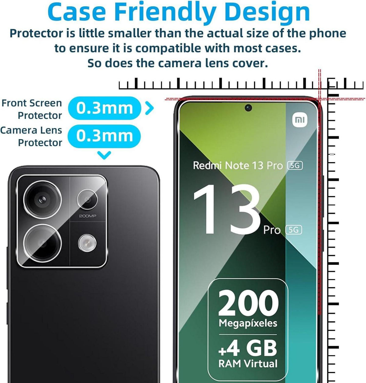 Panzerglas für Xiaomi Redmi Note 13 Pro 5G + Kamera Schutzfolie, 9H Härte