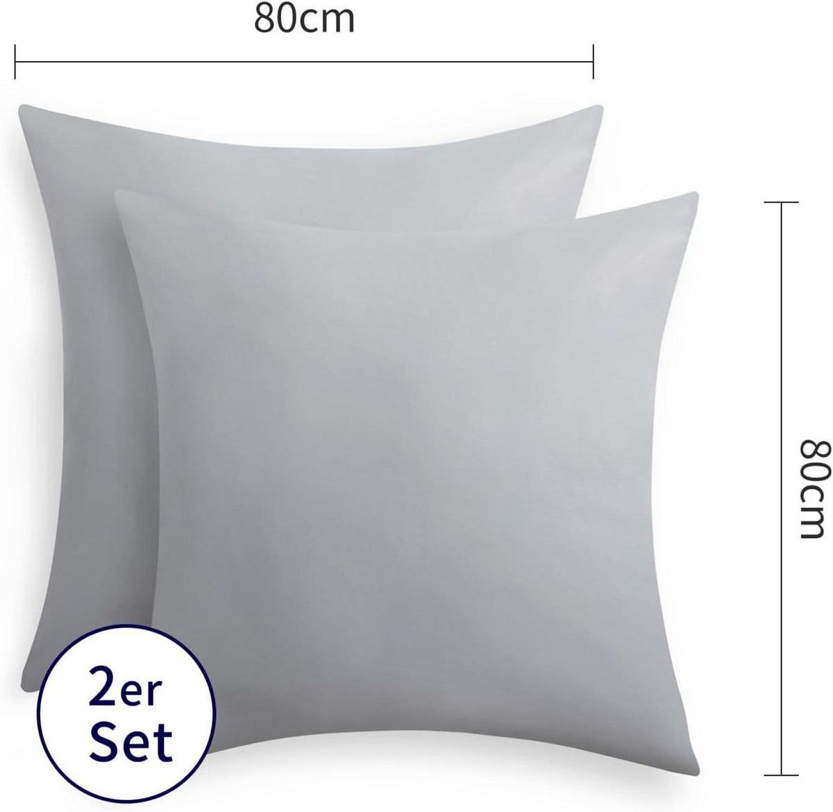 Kissenbezug 80x80cm Grau Baumwolle weich 2er Set mit Reißverschluss