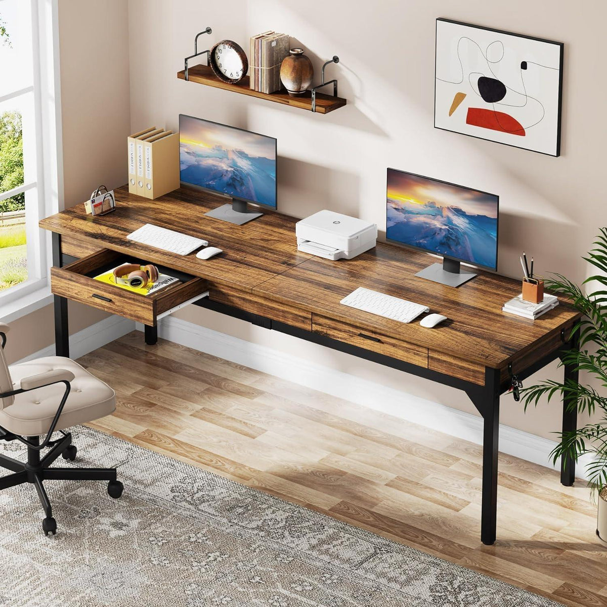 Doppelter Schreibtisch 200cm | Rustikaler Bürotisch für Home Office