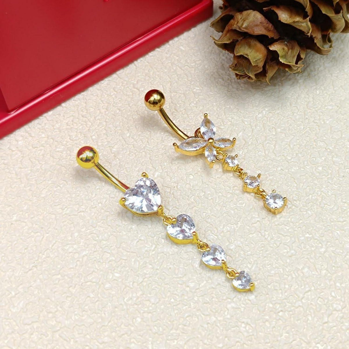 Bauchnabelpiercing 10mm Herz Anhänger 14G Edelstahl Silber Gold 2 Stück