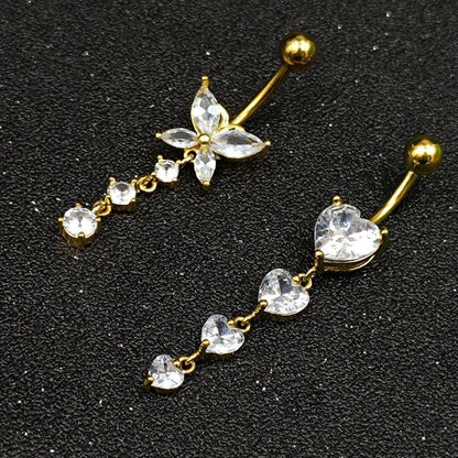Bauchnabelpiercing 10mm Herz Anhänger 14G Edelstahl Silber Gold 2 Stück