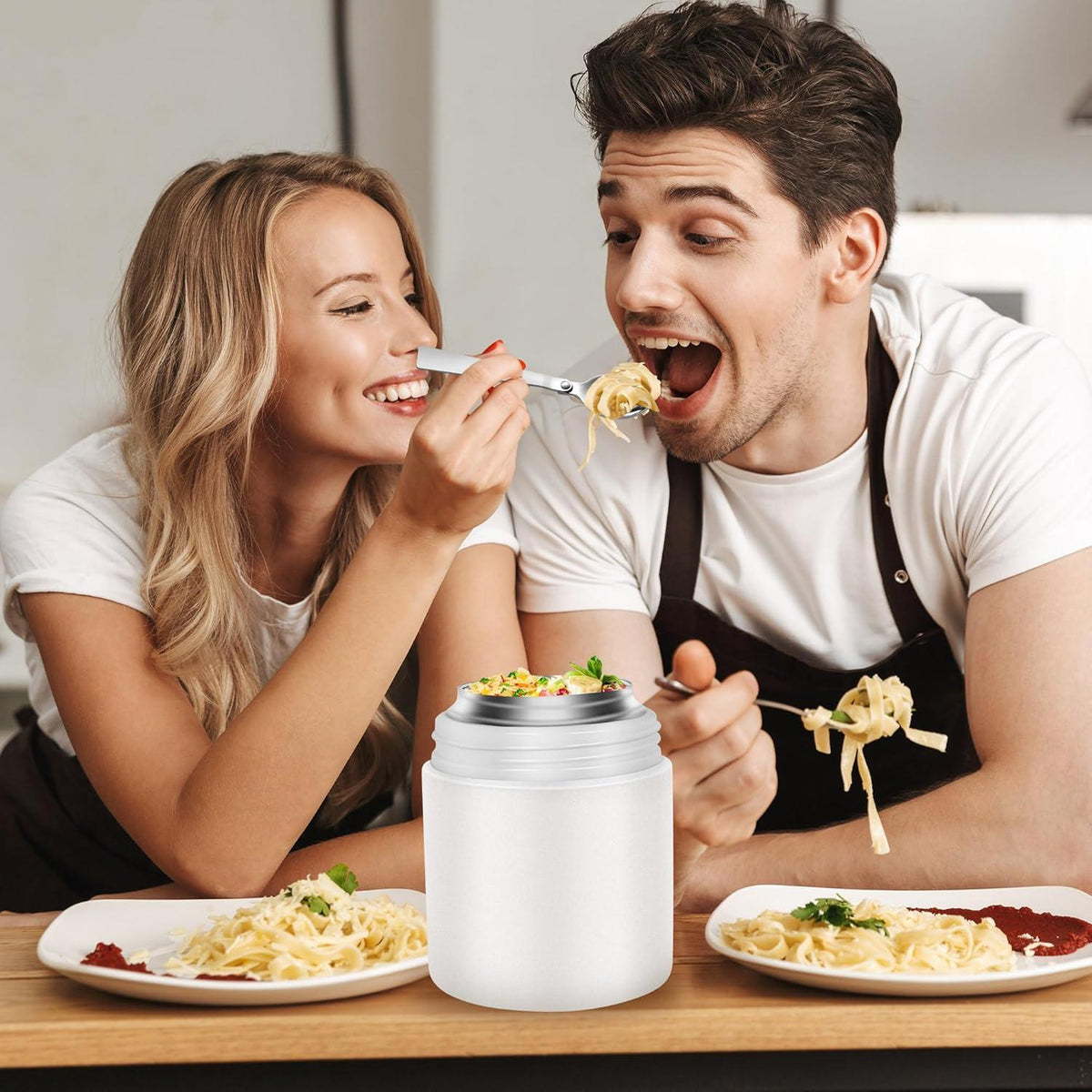 Edelstahl Thermobehälter 600ml Vakuumisoliert mit Löffel