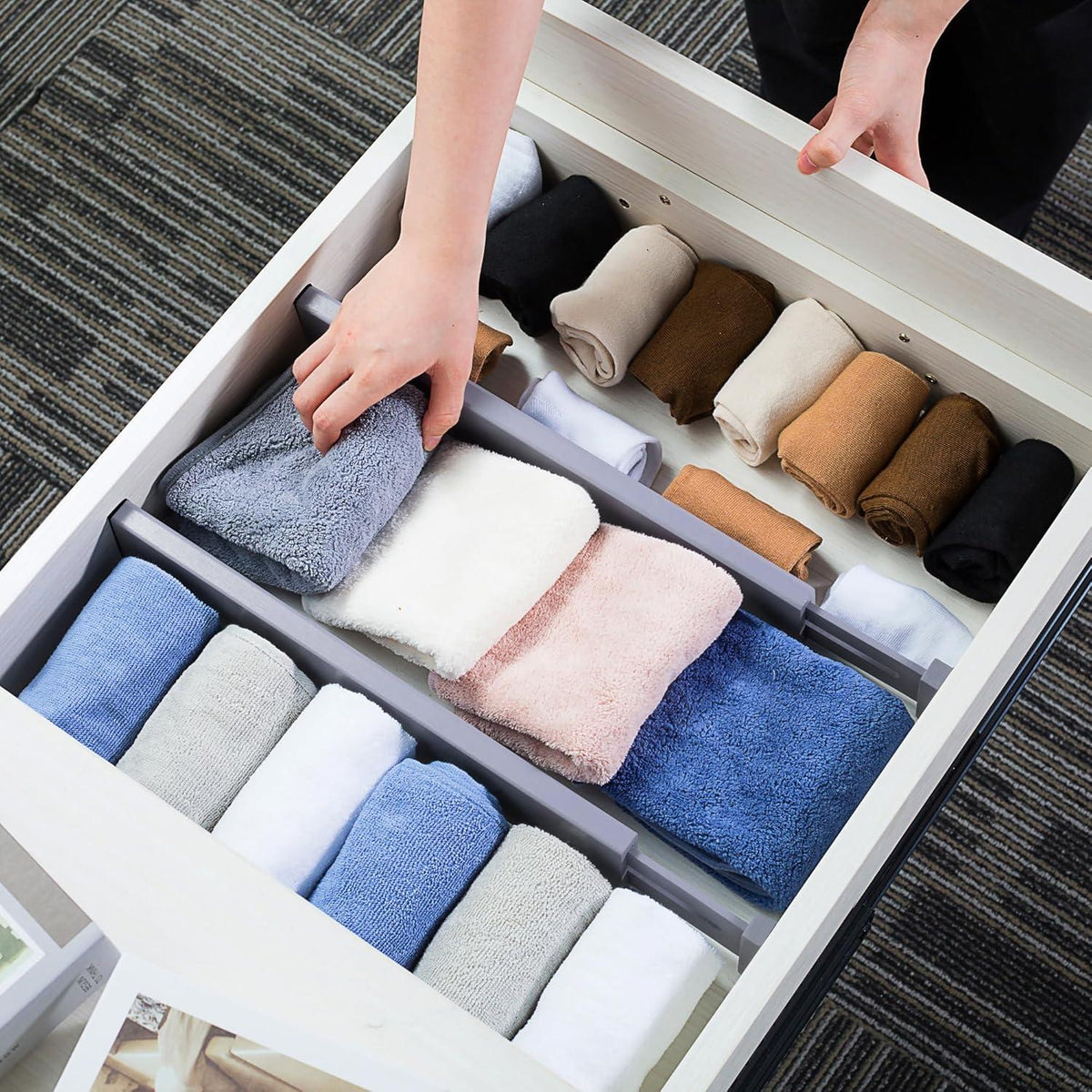 Verstellbare Bambus Schubladenteiler 4er Set - Organizer für
