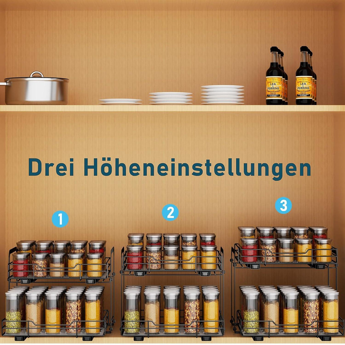 Ausziehbares Gewürzregal für Küchenschränke - 2 Etagen Organizer