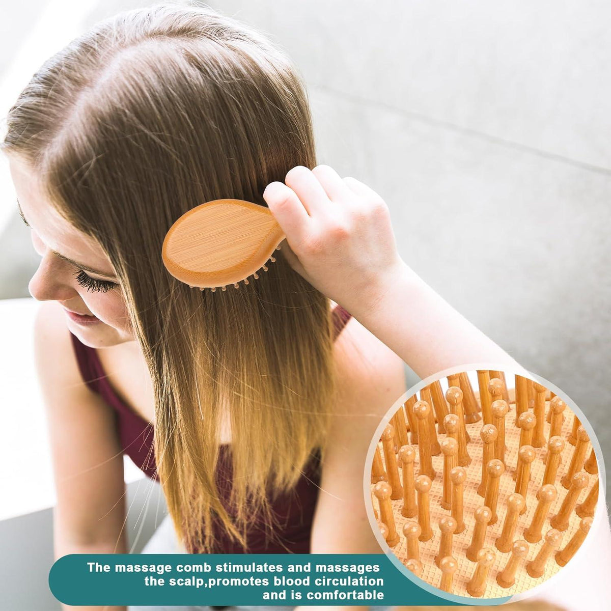 Kleine Bambusbürste für Haarwachstum natürliche Kopfhautbürste Mini