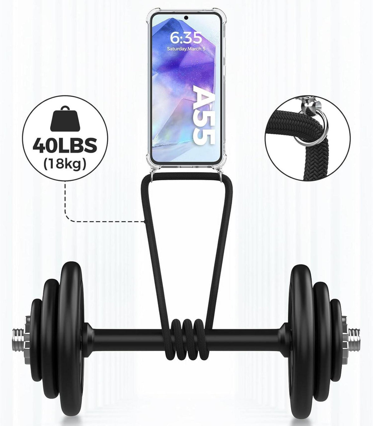 Handykette Samsung Galaxy A55 5G Hülle Band Stoßfest Schwarz