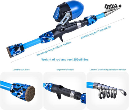 doorslay Teleskop-Angelrute Kohlefaser 2.1m + Kinderangel 1.8m Blau