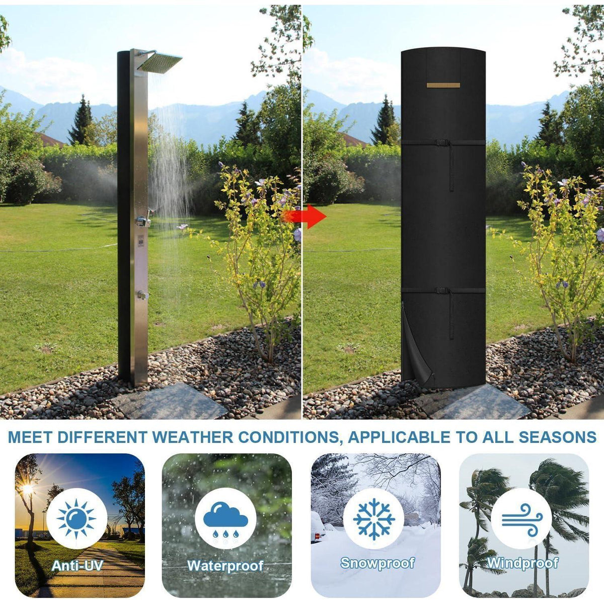 Solardusche Abdeckung Winterfest 220x67cm