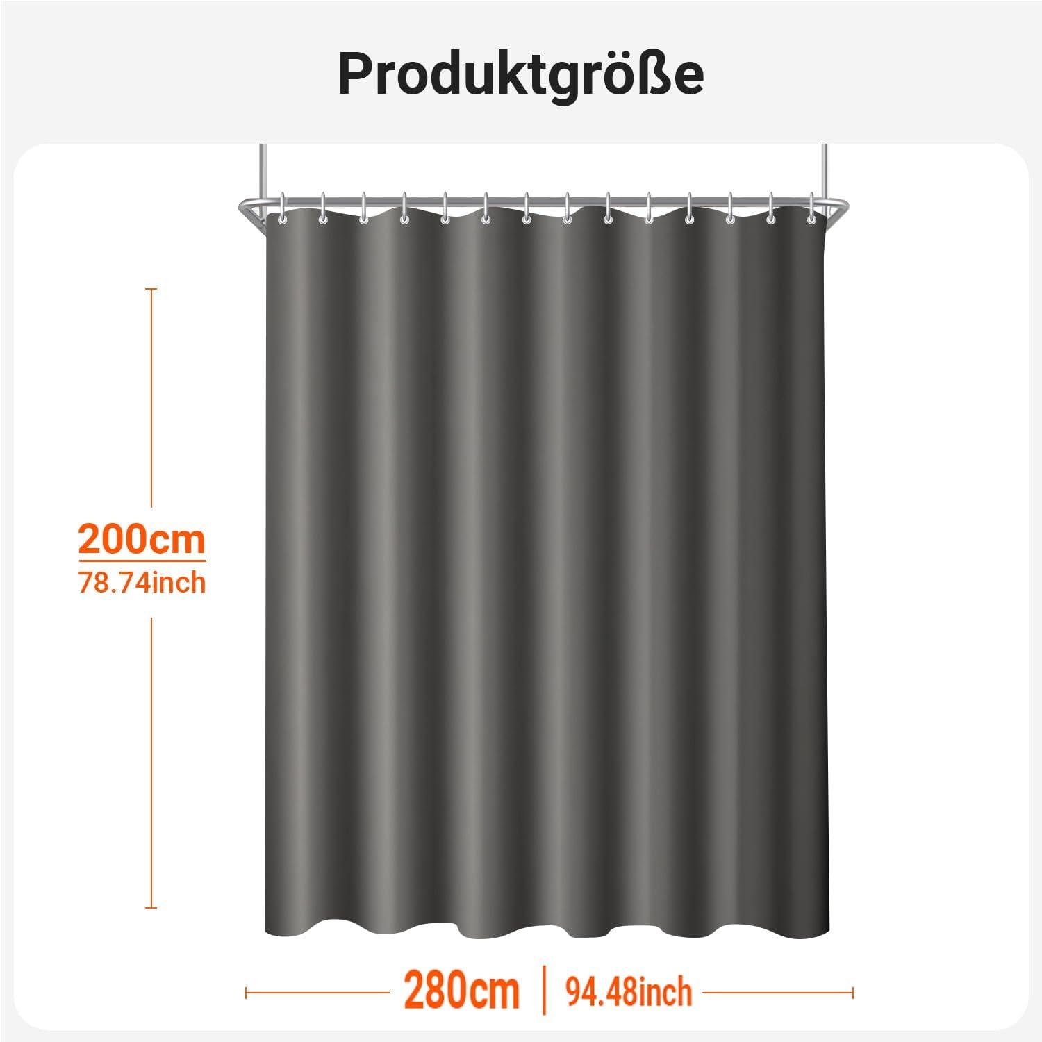 Duschvorhang Dunkelgrau 280x200cm Antischimmel Wasserabweisend