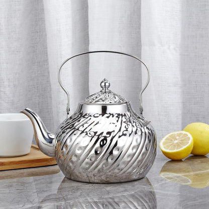 Edelstahl Teekanne 2L mit Sieb – Vintage Design für Herd