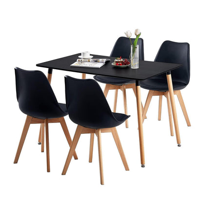 Rechteckiges Esszimmer-Set mit Tisch und 4 Stühlen, Schwarz