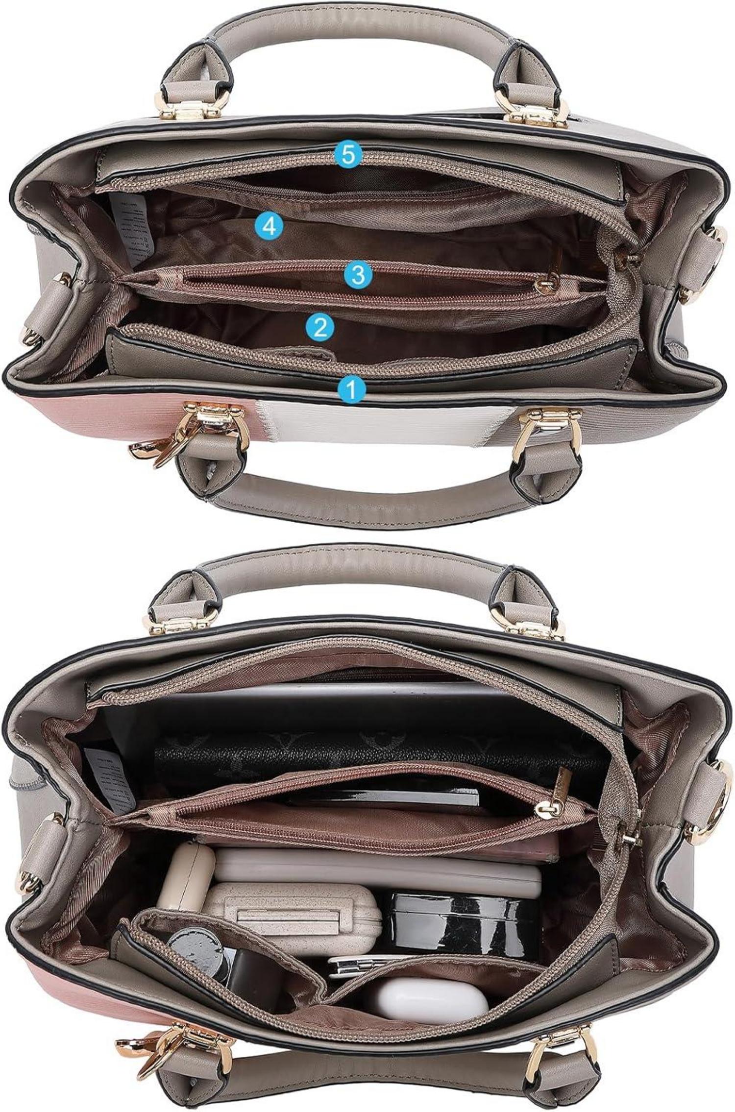Damen Handtasche Mittelgroß Farbblock Schultertasche Magnetverschluss