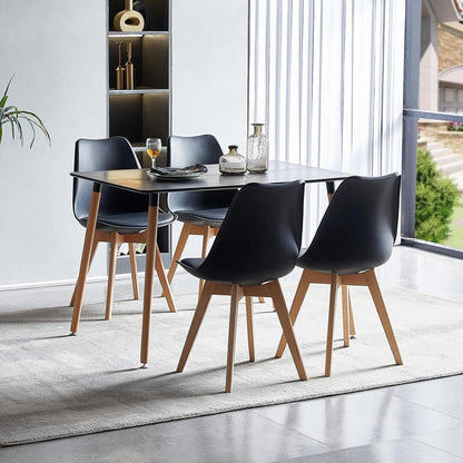 Rechteckiges Esszimmer-Set mit 6 Stühlen – Schwarzer Holztisch