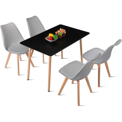 Rechteckiges Esszimmer-Set mit Tisch und 4 Stühlen – Schwarz & Grau