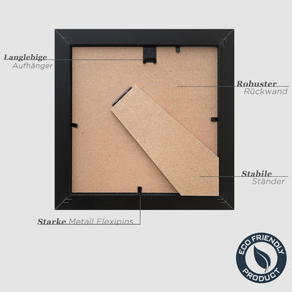 Schwarze Bilderrahmen 15x15cm Quadratisch Holz 3er Set mit