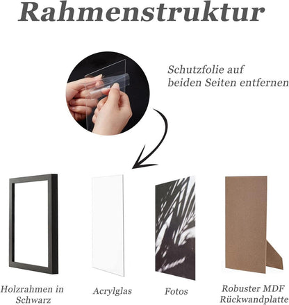 VUVUZULA Schwarz Bilderrahmen A2 Holz Fotorahmen 3er Set Rahmen DIN A2