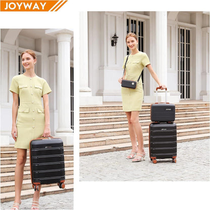 Joyway Kofferset 3tlg Hartschale TSA-Schloss 4 Rollen Handgepäck Schwarz/Braun