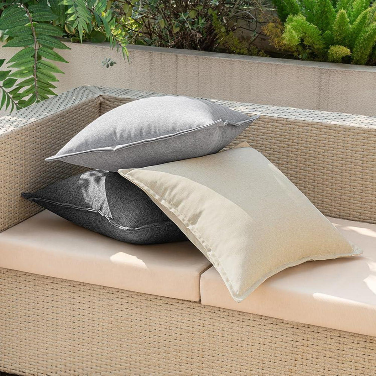 Outdoor Kissenbezüge wasserdicht 45x45cm 2er Set Grau Polyster